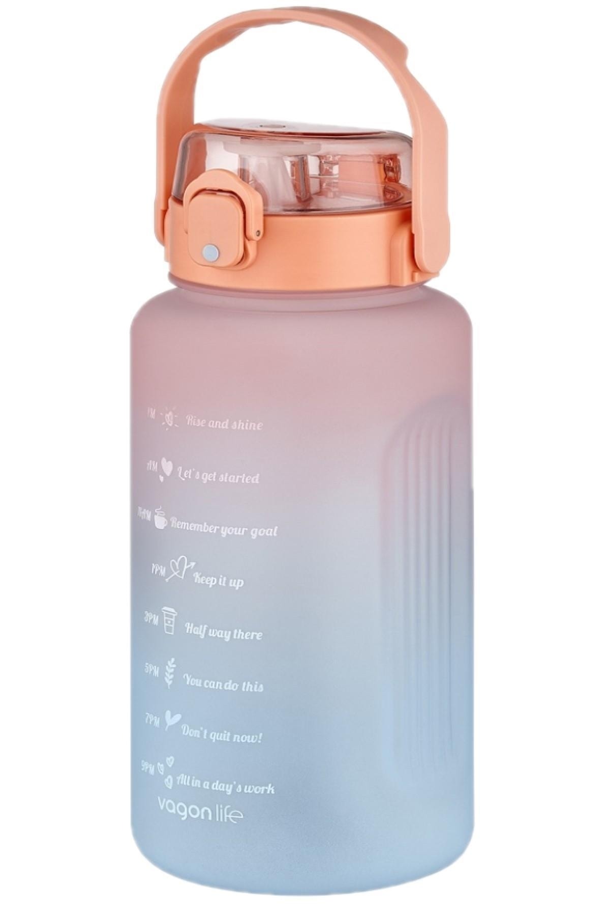 Vagonlife Büyük Boy 2000ml 2litre Pipetli/pipetsiz Kullanım Çift Renk Softtouch Motivasyon Matarası