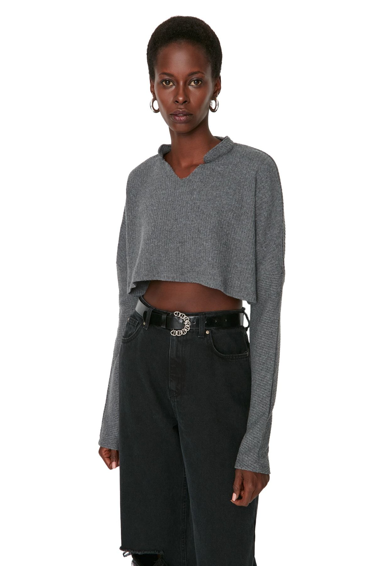 Black Knitted Super Cropped Sweater