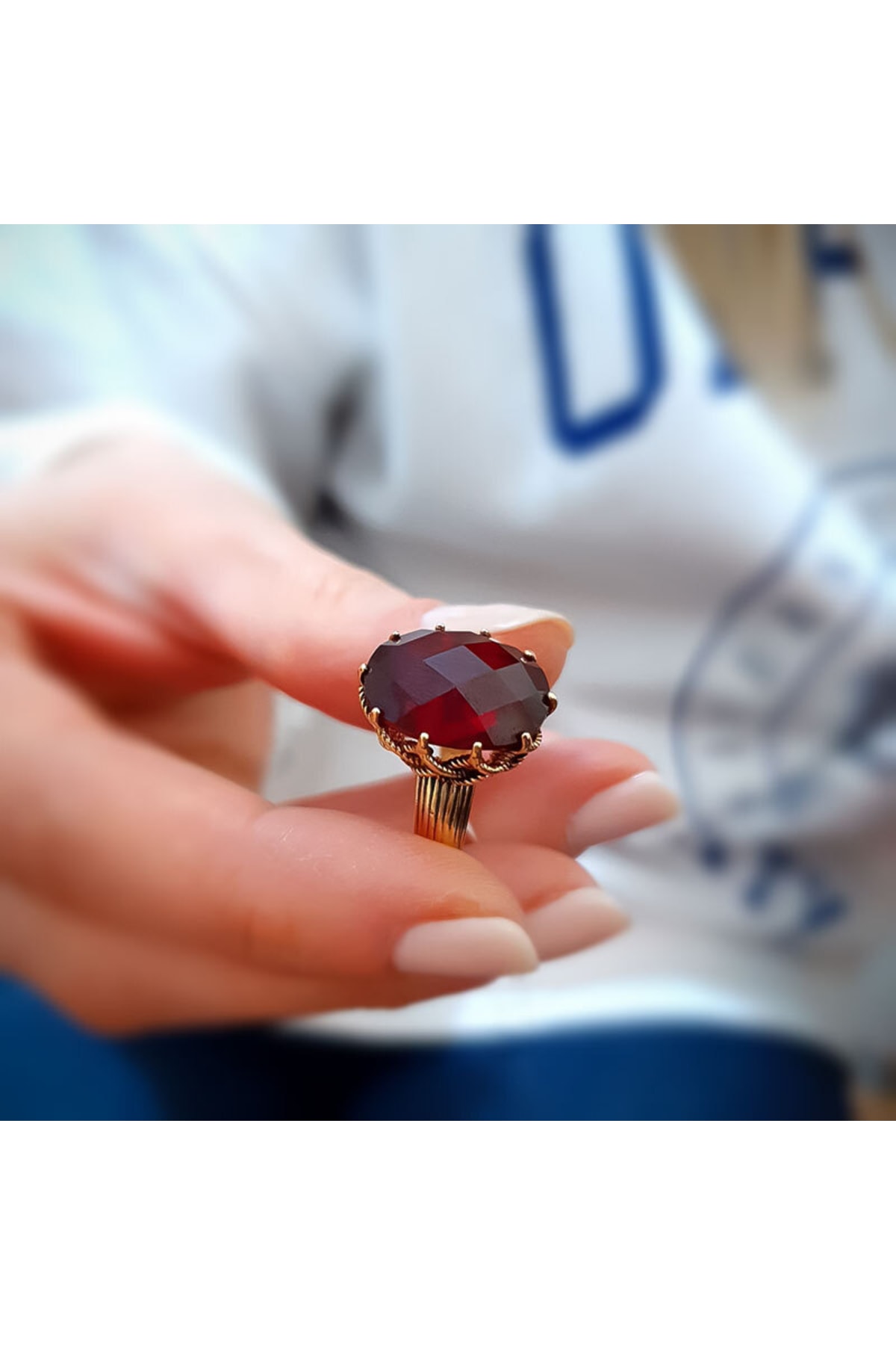 14k Altın Granat Lal Taşlı Yüzük 3