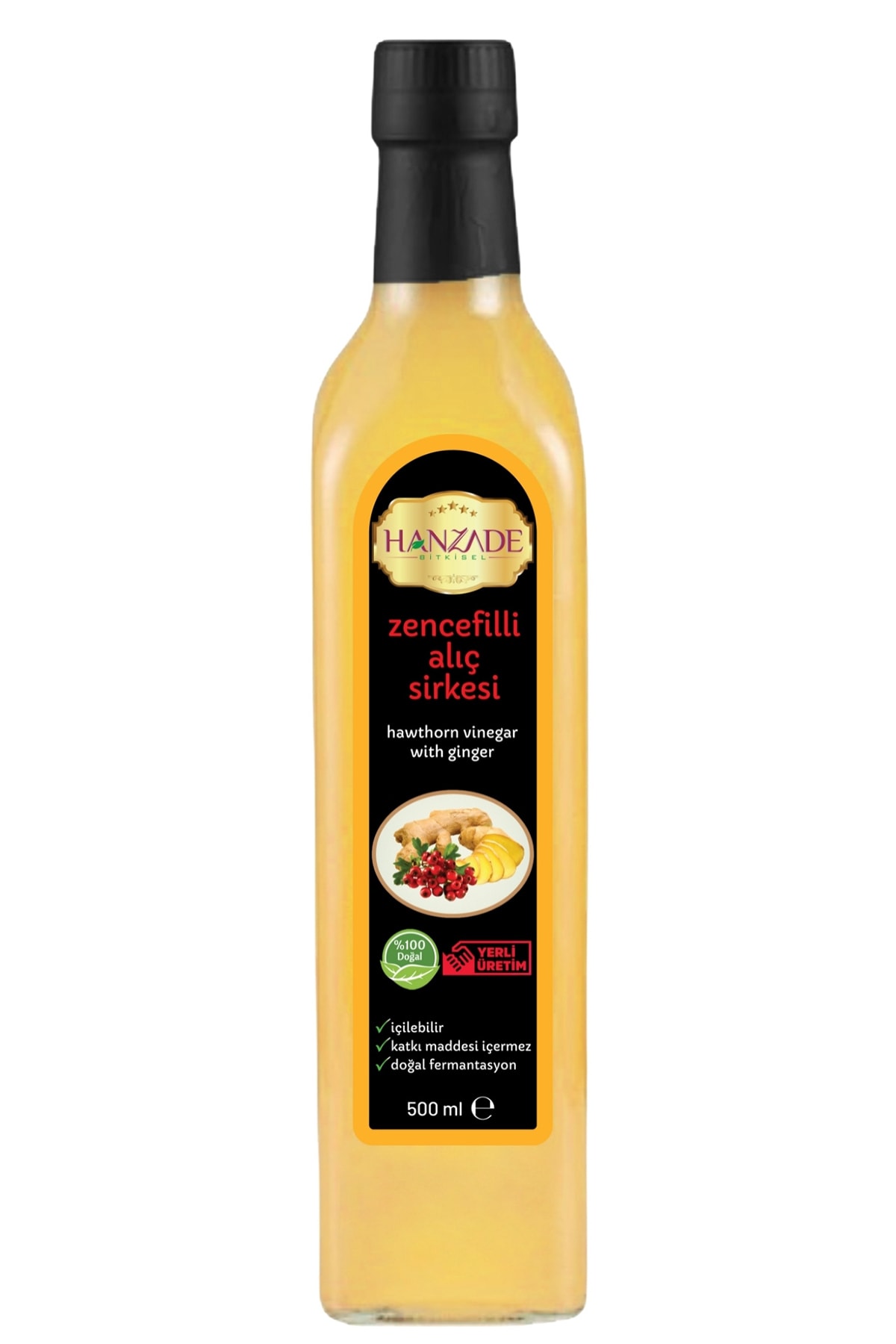 Hanzade Bitkisel Zencefilli Alıç Sirkesi 500 ml Saf Hawthorn Vinegar