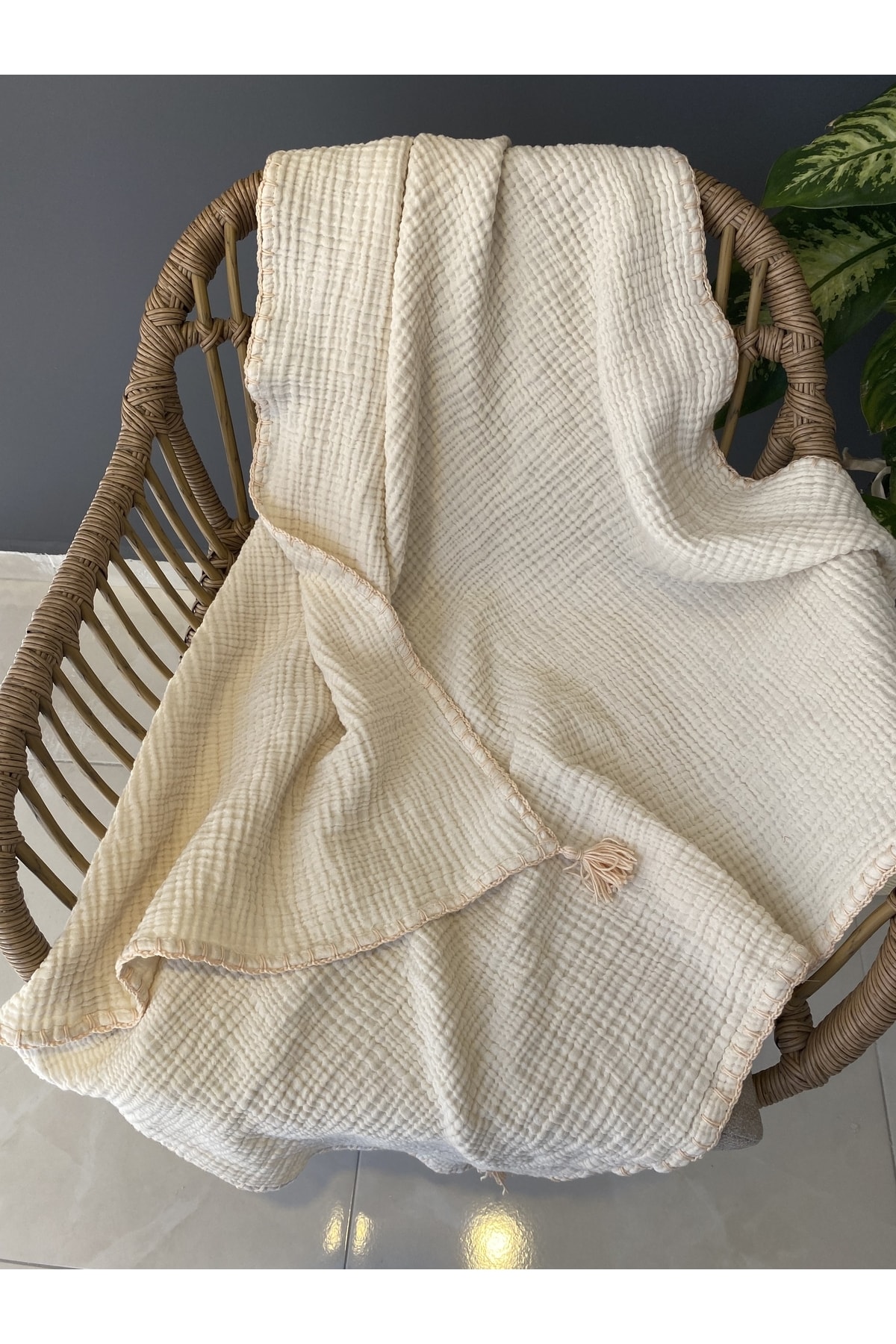 YASEMİNİNEVİ Ivory(HAM),ekru, Müslin Bebek Örtüsü fotoğrafı 3 (önizleme)