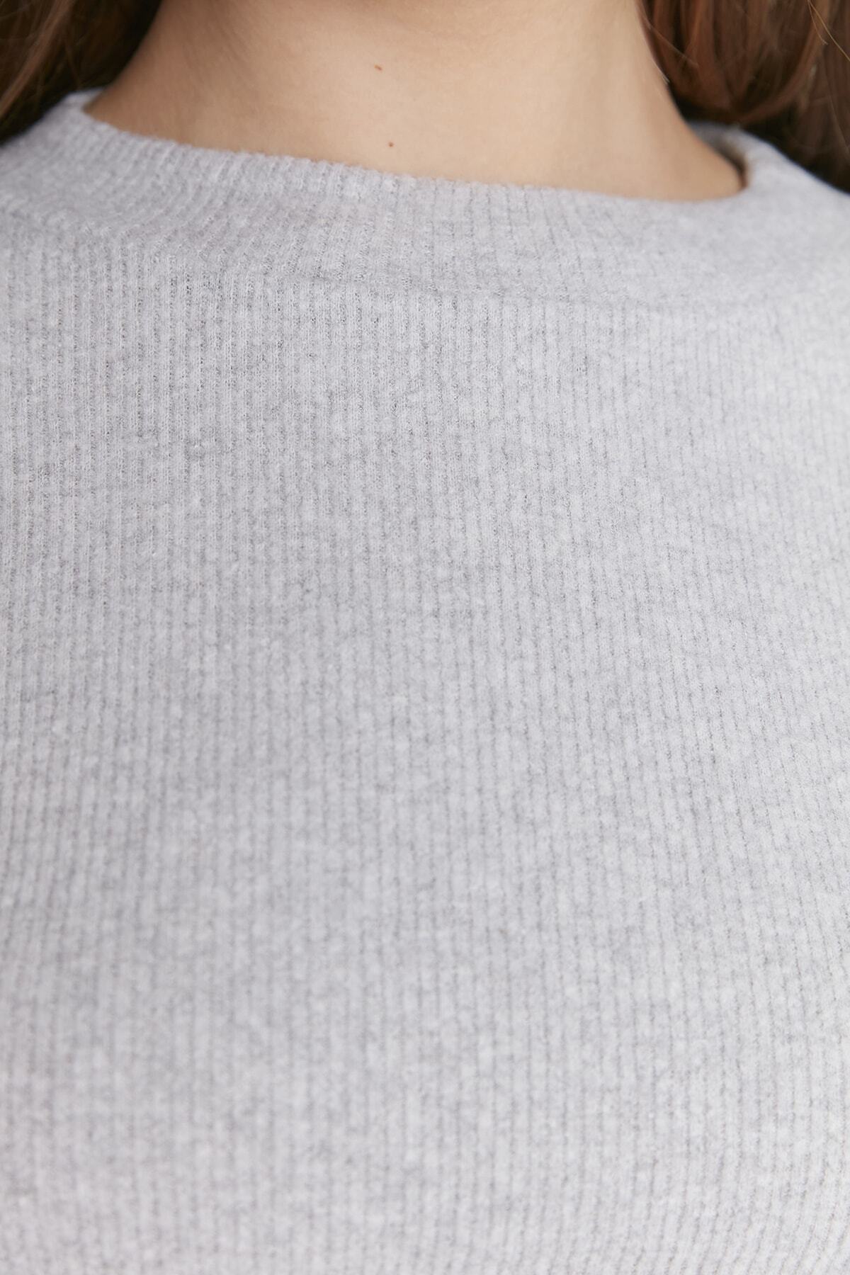 Trendyol Collection-Gray Fitted Mini Half Turtleneck Ribbed Stretchy Knitted Dress TWOAW21EL2244 4
