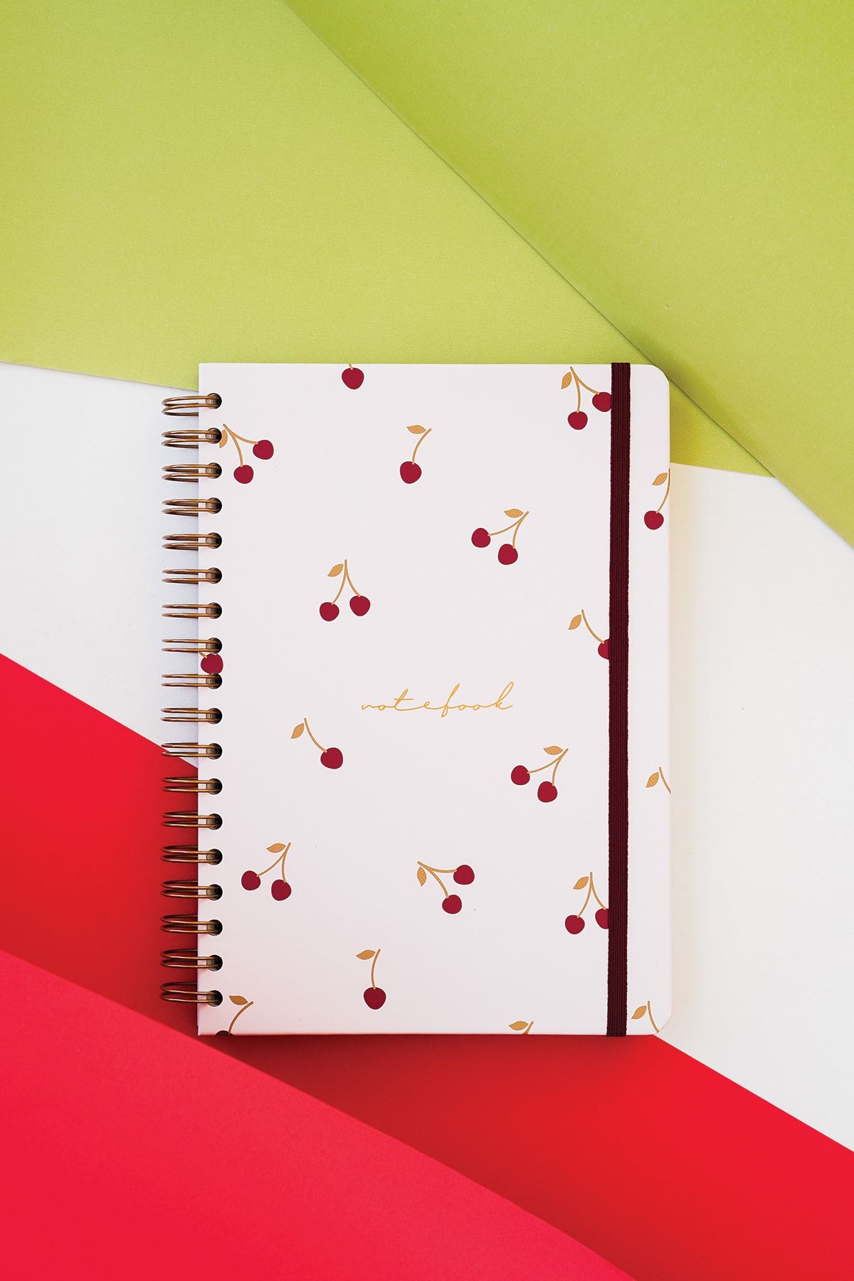 Matt Notebook-17x24 Cm Elastic Spiral Hard Cover Notebook Dotted Cherry 2