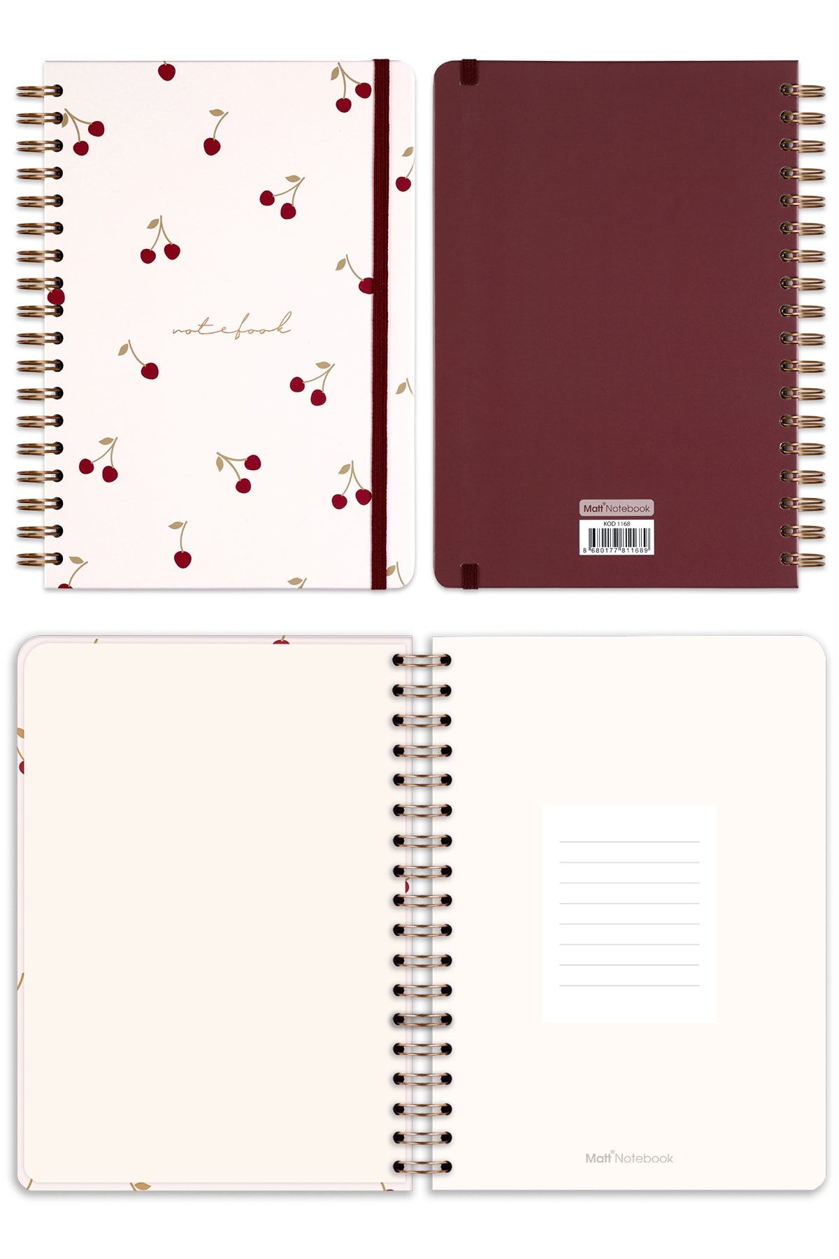 Matt Notebook-17x24 Cm Elastic Spiral Hard Cover Notebook Dotted Cherry 5