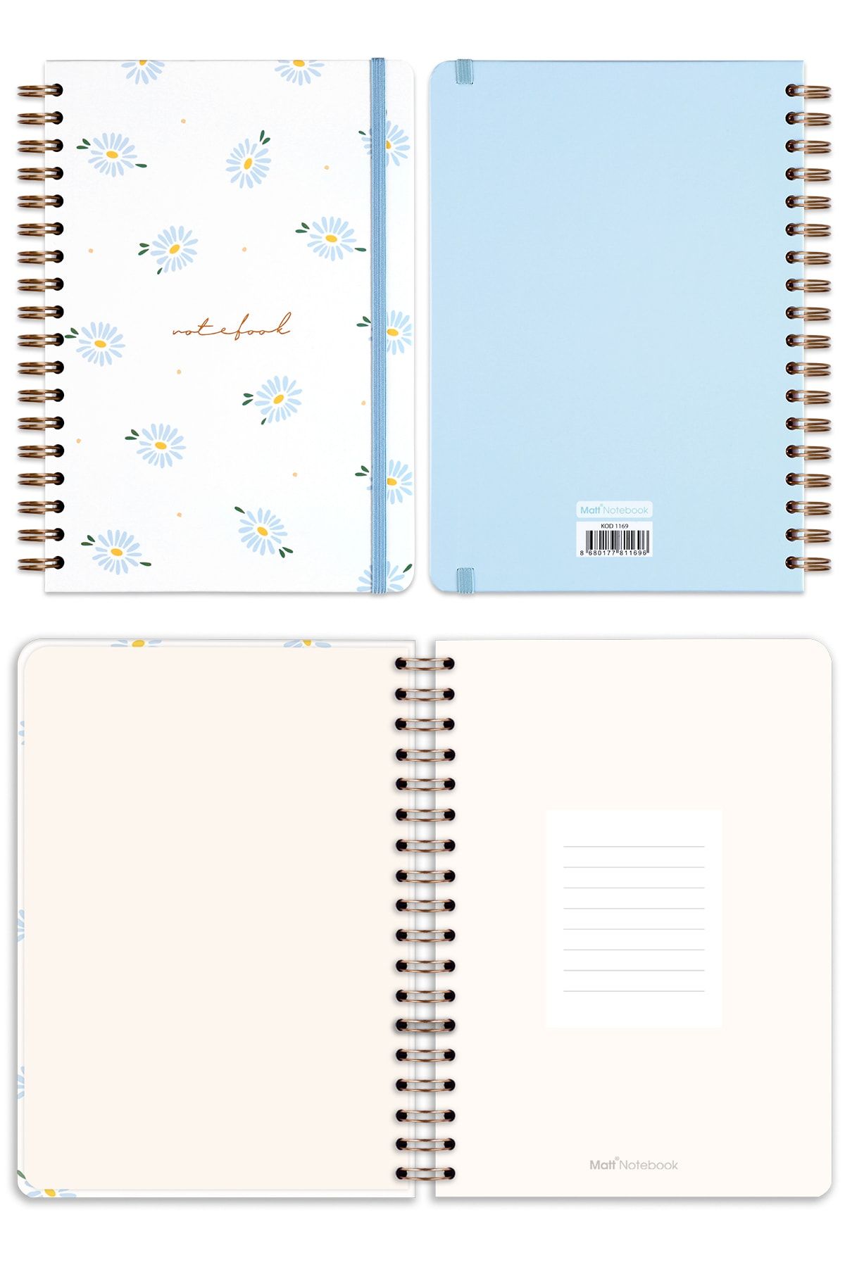 Matt Notebook-17x24 Cm Elastic Spiral Hard Cover Notebook Checkered Daisy 6