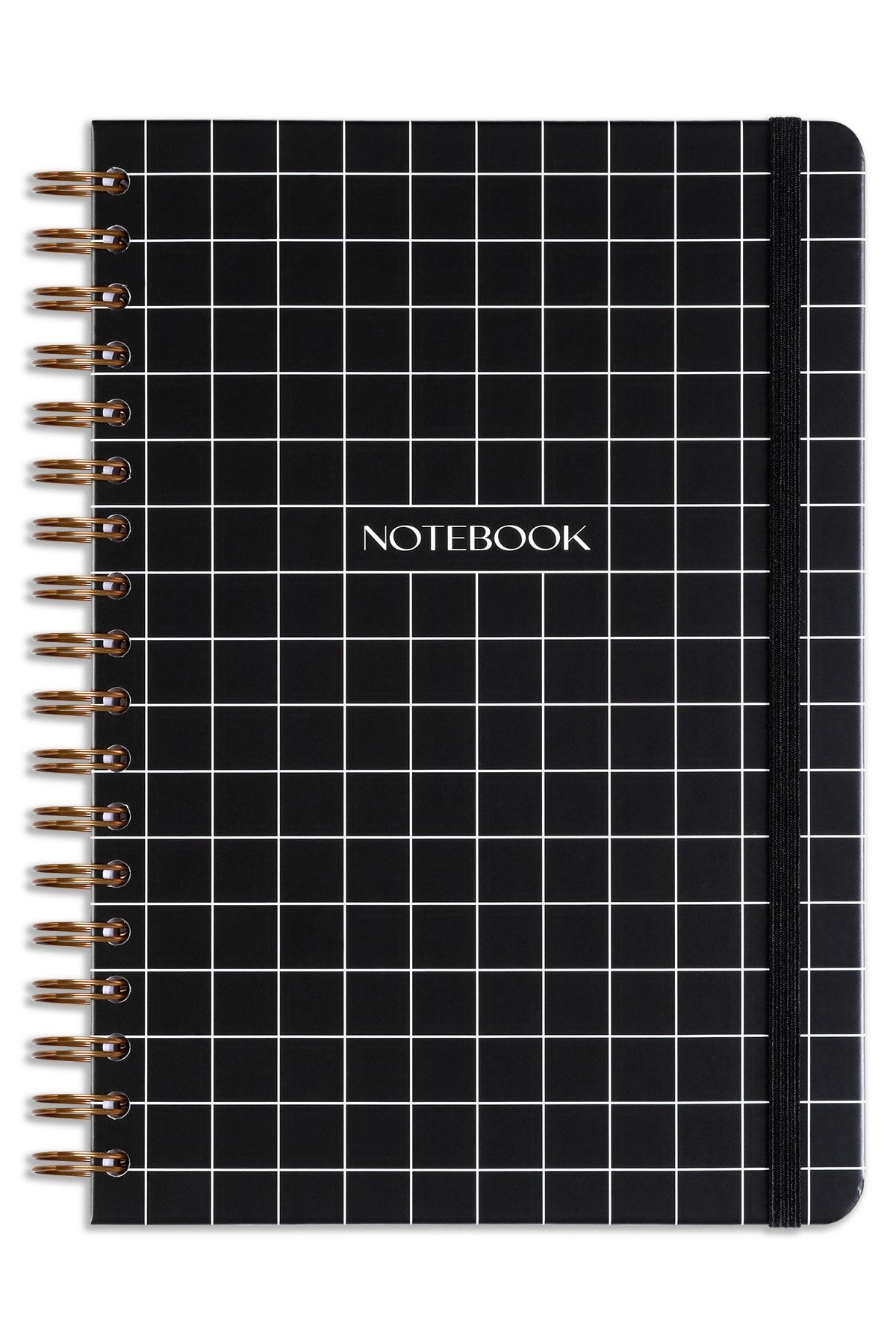 Matt Notebook-17x24 Cm Elastic Spiral Hard Cover Notebook Checkered Black 5