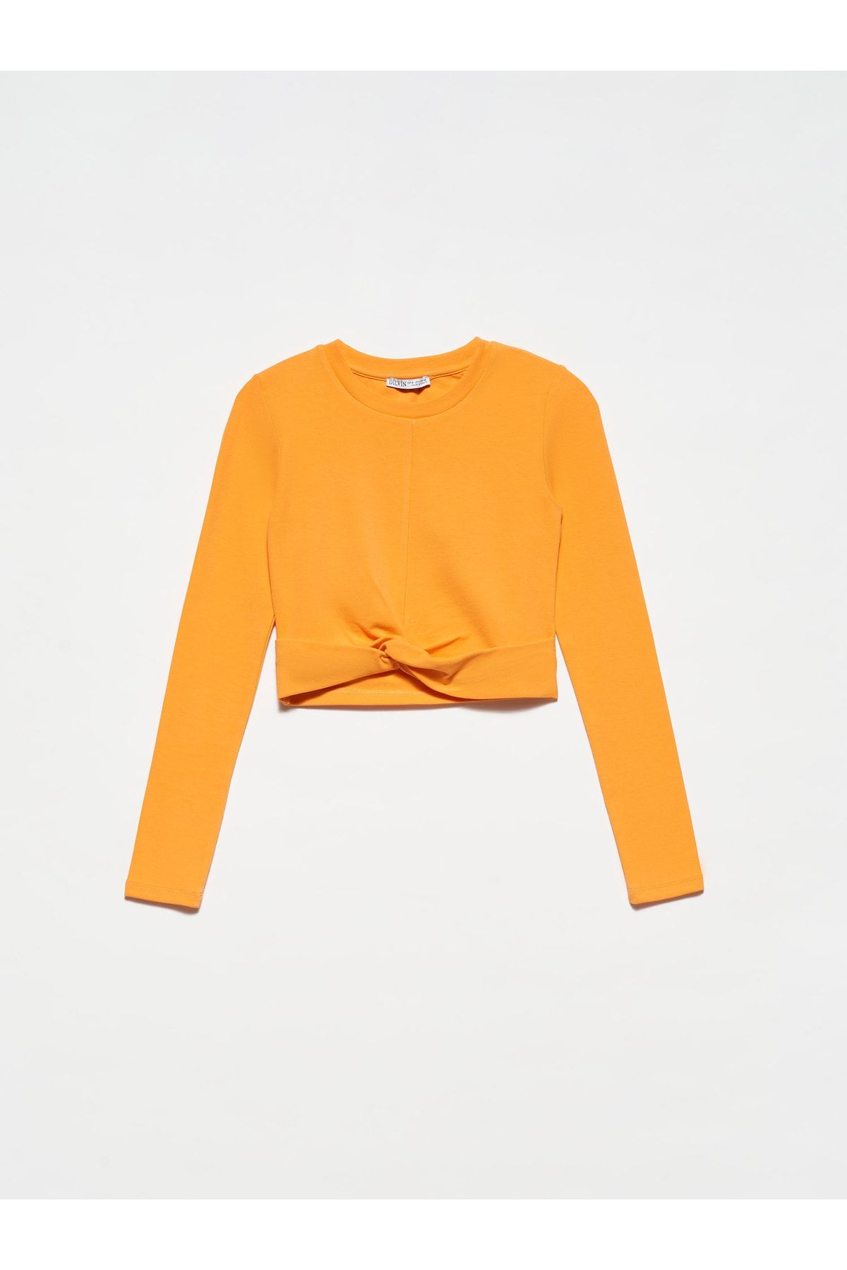 Dilvin 30113 Düğümlü Crop Top-oranj