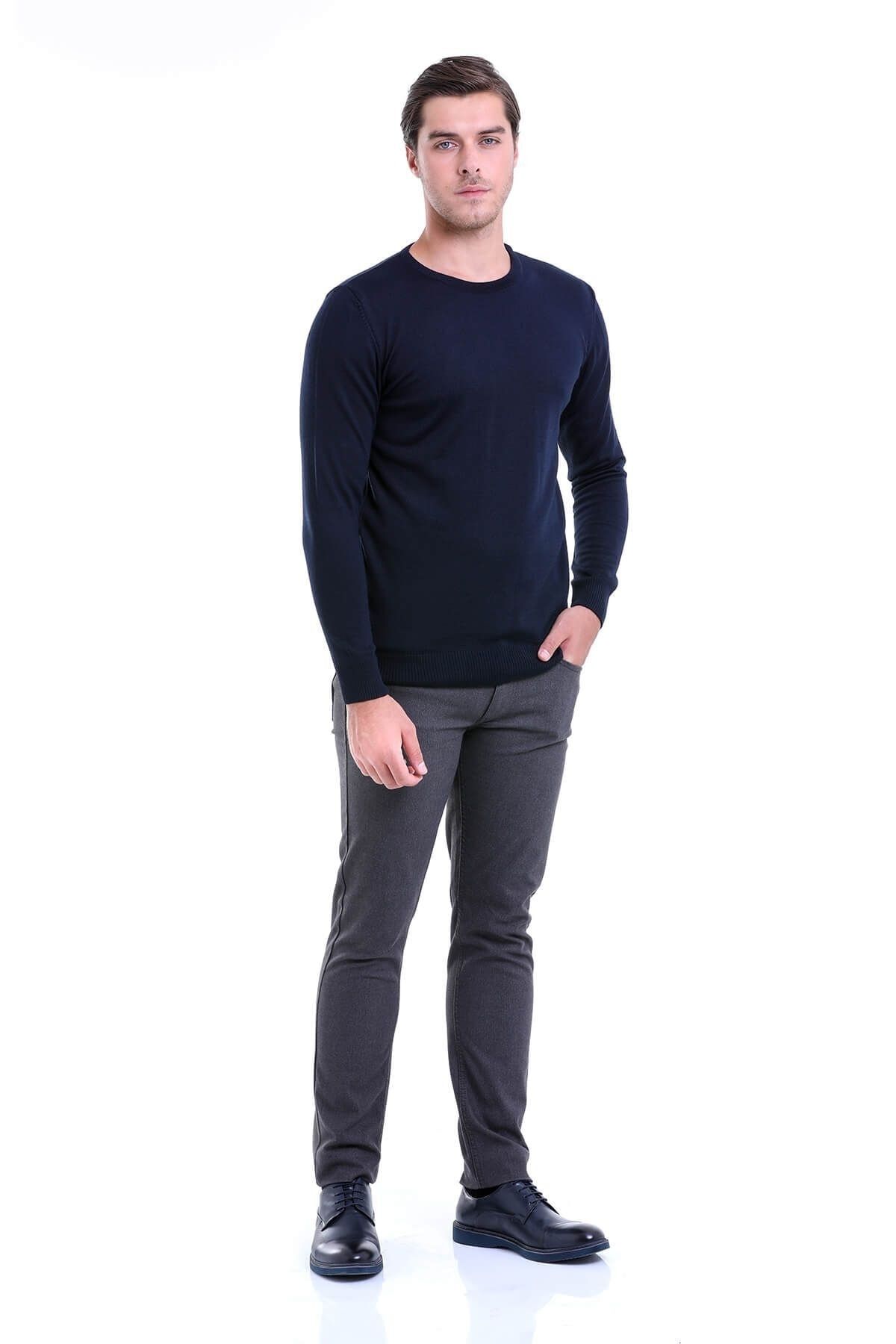 ژاکت پشمی یقه ای ساده به رنگ آبی دریایی Comfort Fit Hatemoğlu