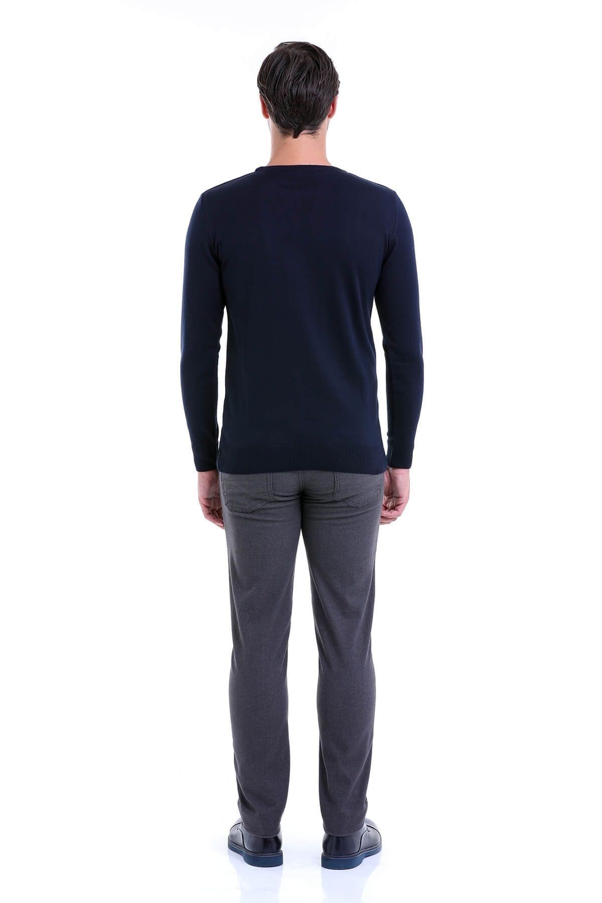 Hatemoğlu-Navy Blue Comfort Fit Plain Crew Neck Woolen Sweater 5