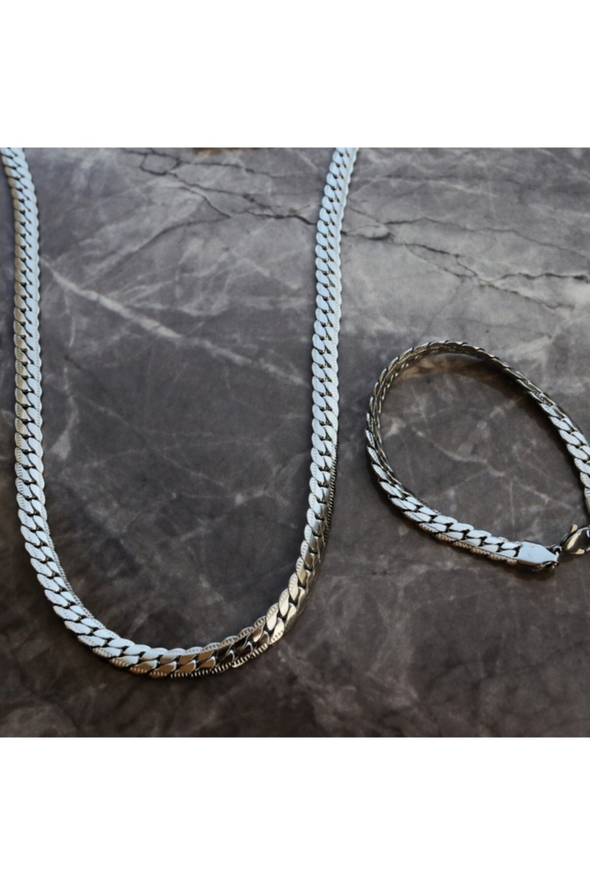 X-Lady Accessories Gümüş Renk Çelik Unisex Snake Kolye & Bileklik Set Vip Solmaz Kararmaz Çelik Set - 3121