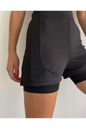 Kadın Siyah Neon Yüksek Bel Spor Taytlı Şort modabizimle1855