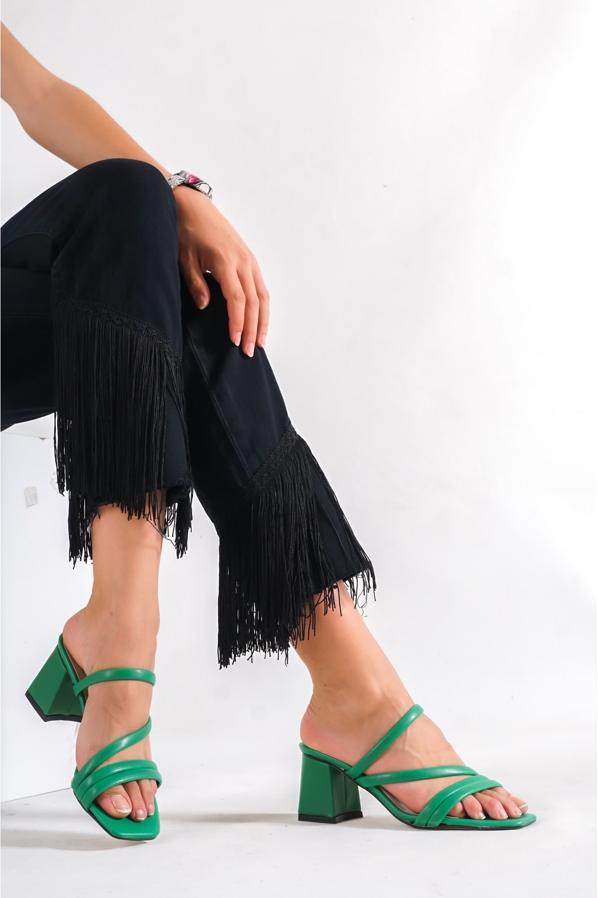 Weynes Kadın Yeşil Topuklu Terlik Sandalet Ba20888