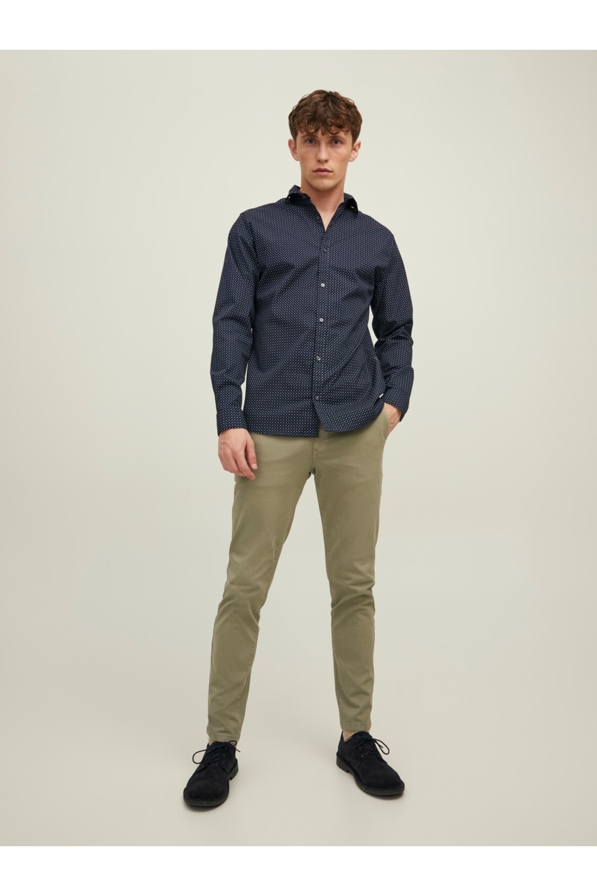 پیراهن جک اند جونز مردانه پنبه - الاستین آبی سرمه ای  راسته Regular/رگولار    بیسیک Daily/روزانه | Jack & Jones 12215450 - تصویر 7