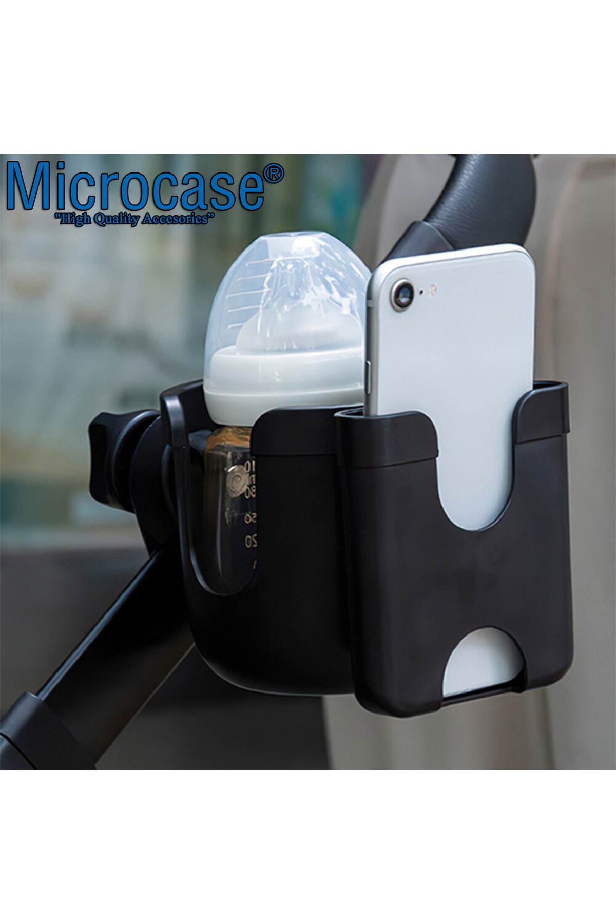 Microcase Bisiklet Bebek Arabası Için Şişe Biberon Bardak Ve Telefon Tutucu Siyah - Al2816 AN10641