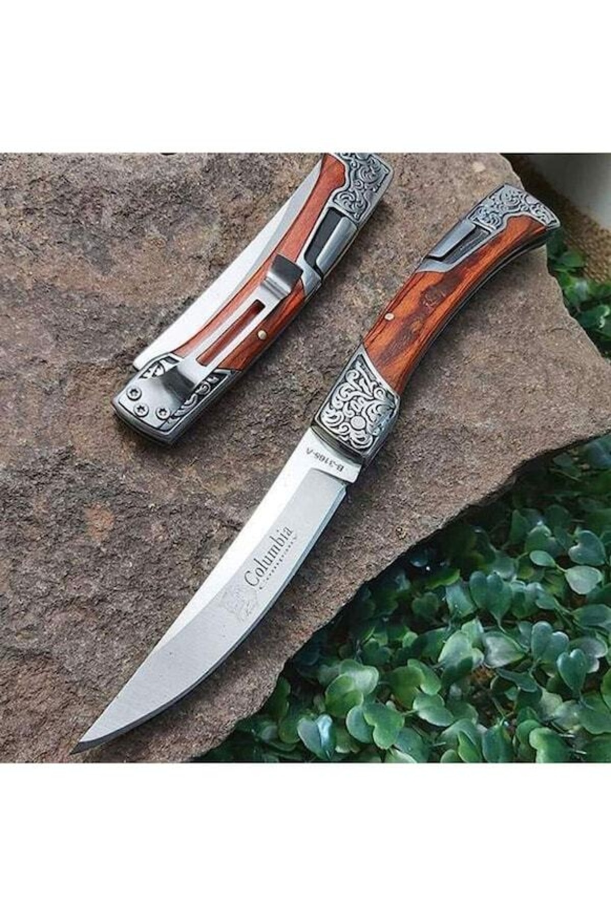Anatoliahediyelik 23cm Columbia Işlemeli Avcı Bıçağı Ve Kibrit Kamp & Outdoor Kelebek