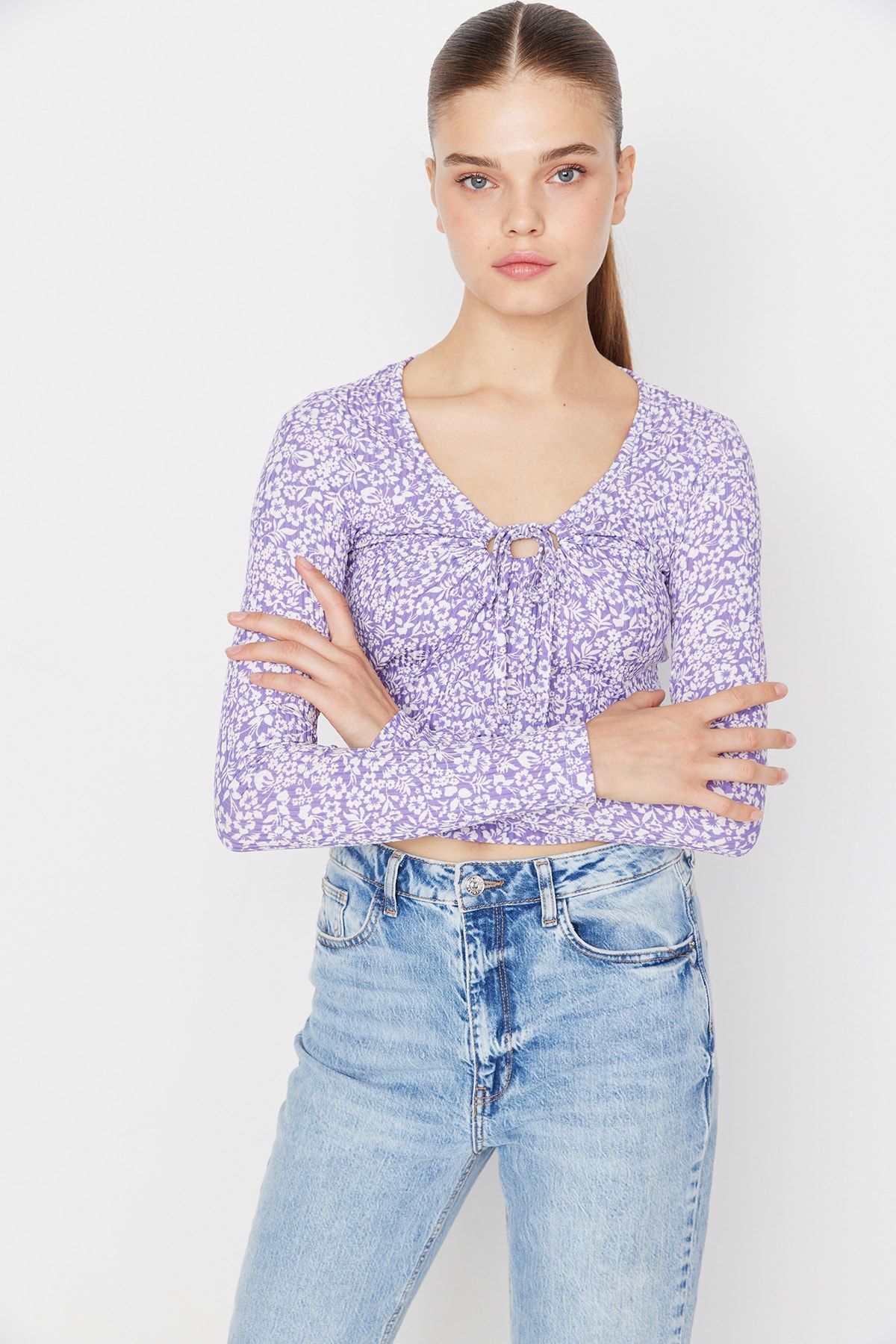 Trendyol Collection Bluse Lila Slim Fit