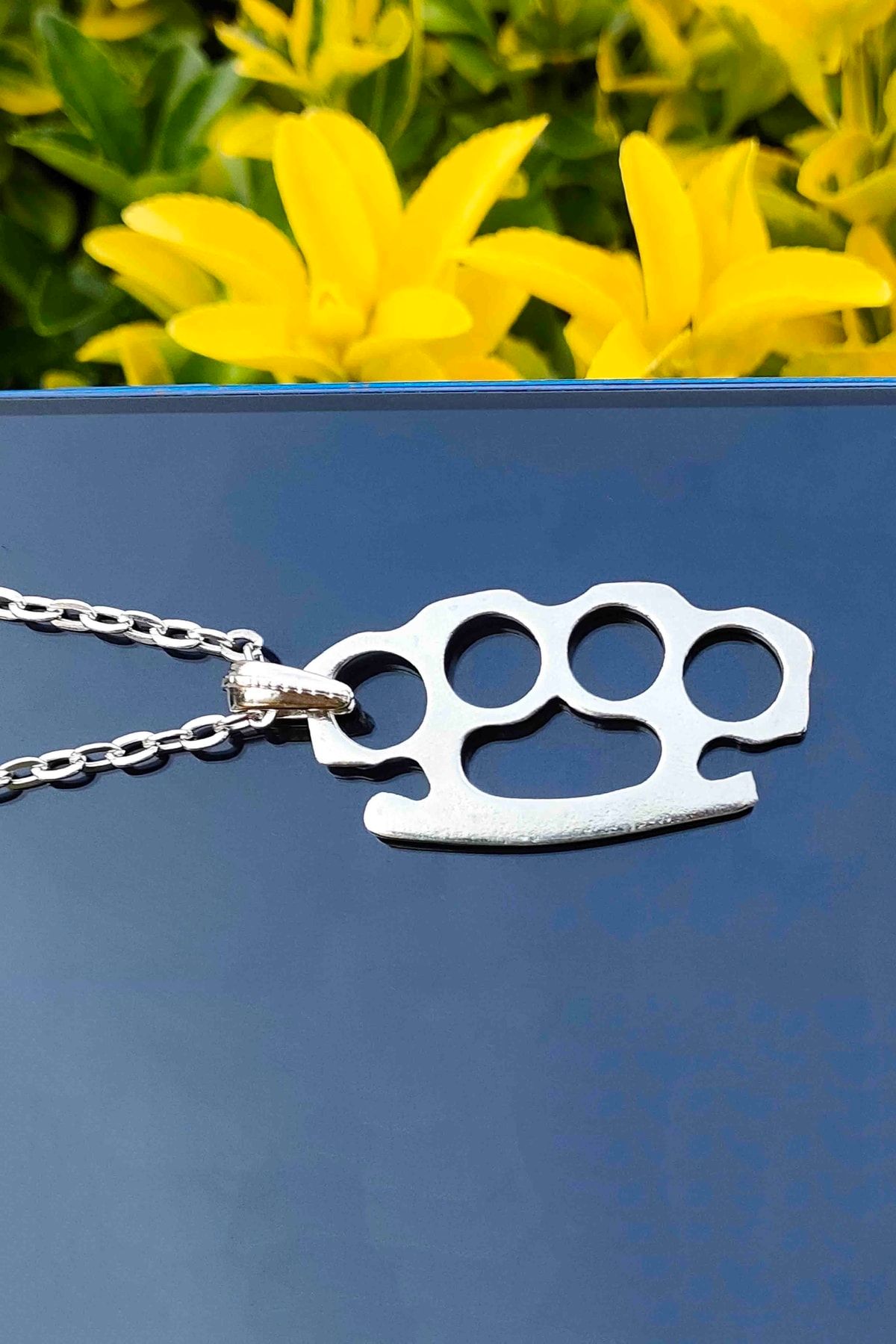 TREND COLLECT ON Silver Plated Men s Brass Knuckles Necklace