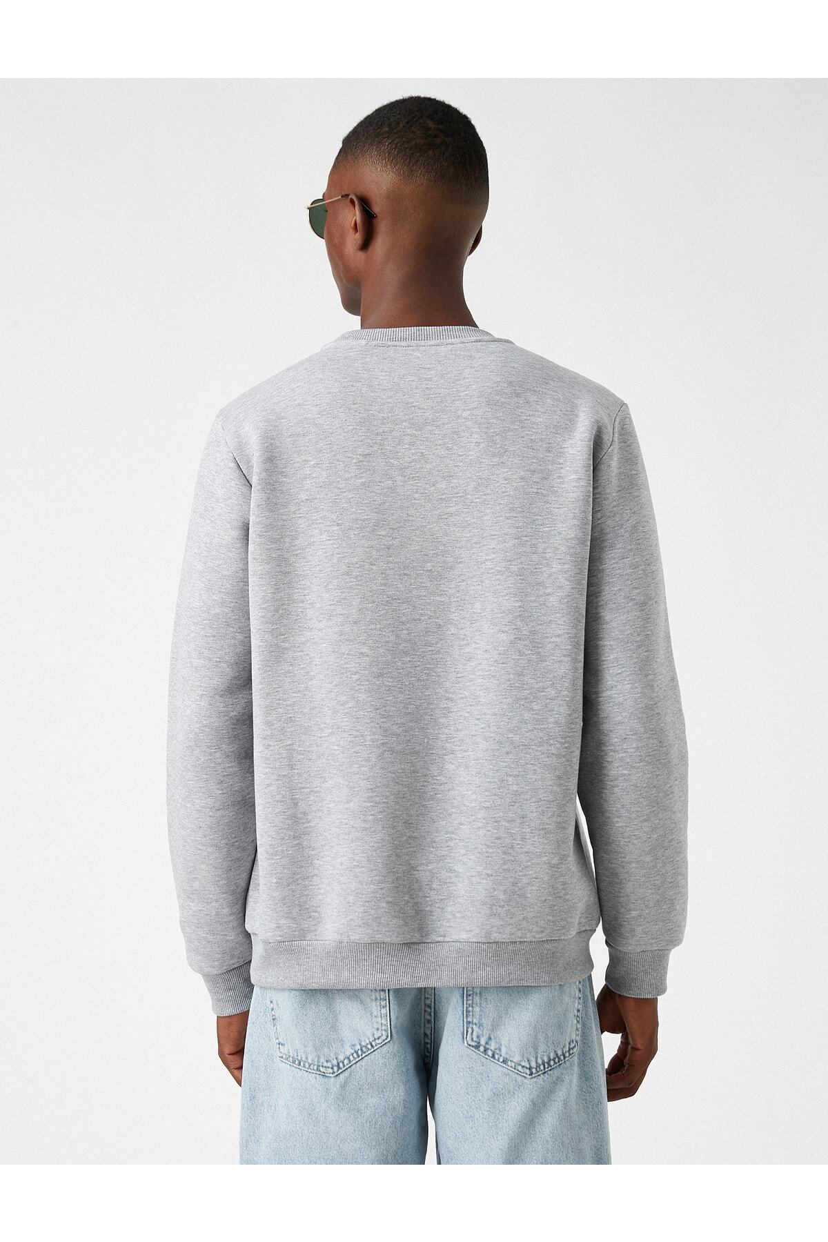 سویشرت مردانه خاکستری کوتون | 3WAM70058MK اورجینال - تصویر 4