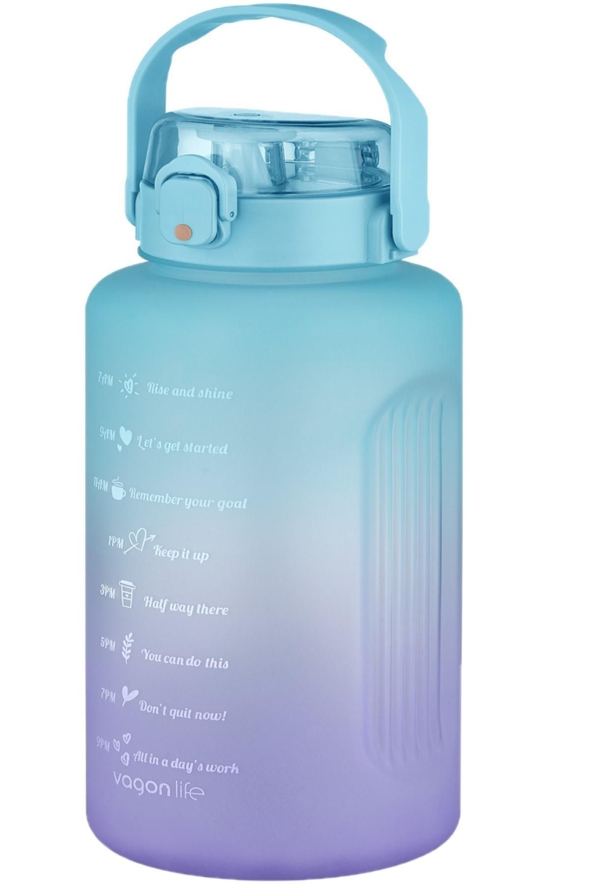 قمقمه ورزشی آبی مگا بزرگ اندازه 2500ml 2.5lter Pipetics Piper Free Double Color انگیزه جریان Vagonlife
