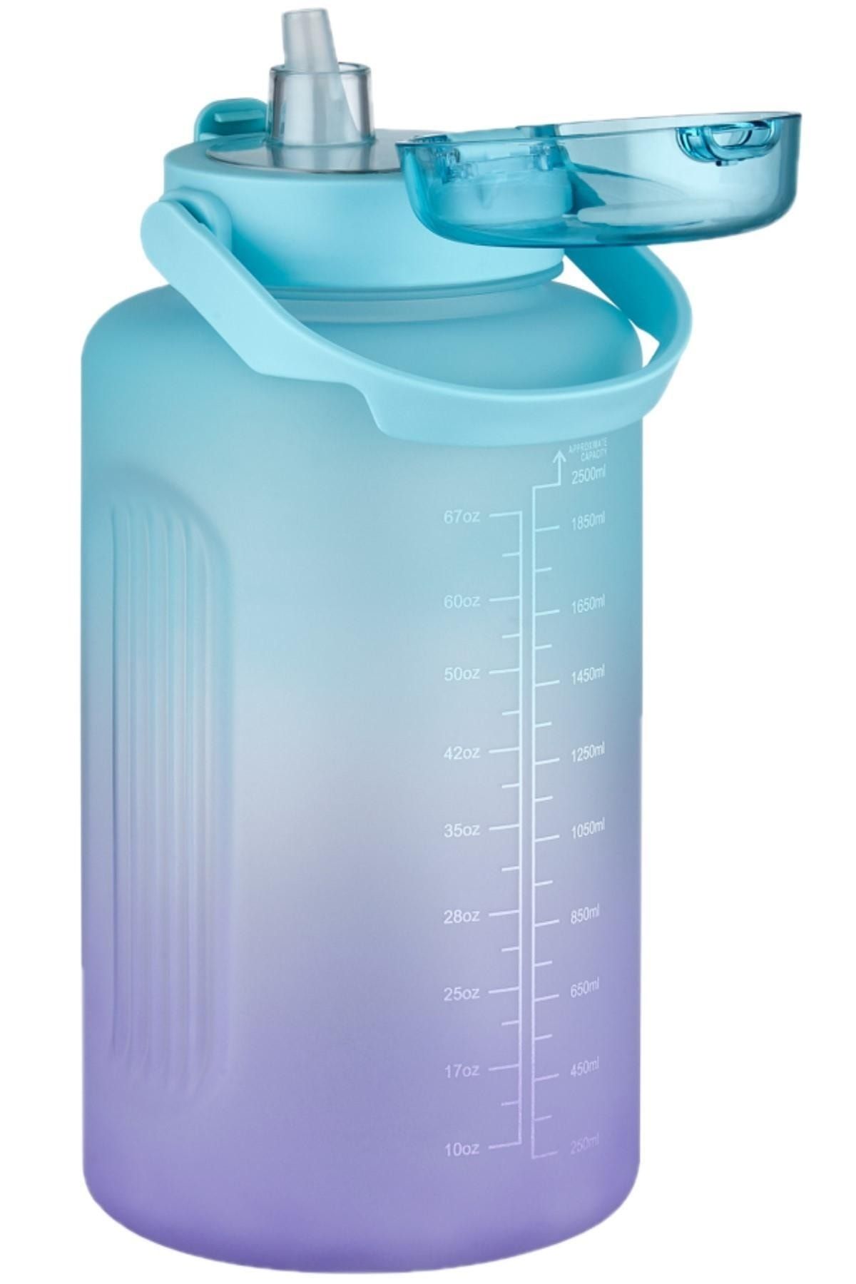 قمقمه ورزشی آبی مگا بزرگ اندازه 2500ml 2.5lter Pipetics Piper Free Double Color انگیزه جریان Vagonlife