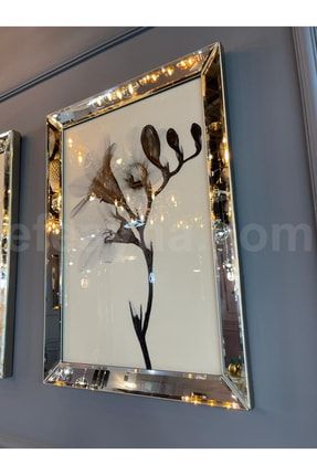 Siyah Çiçek 3 -tekli Gümüş Ayna Tablo 60x90cm SIYAHCICEK3