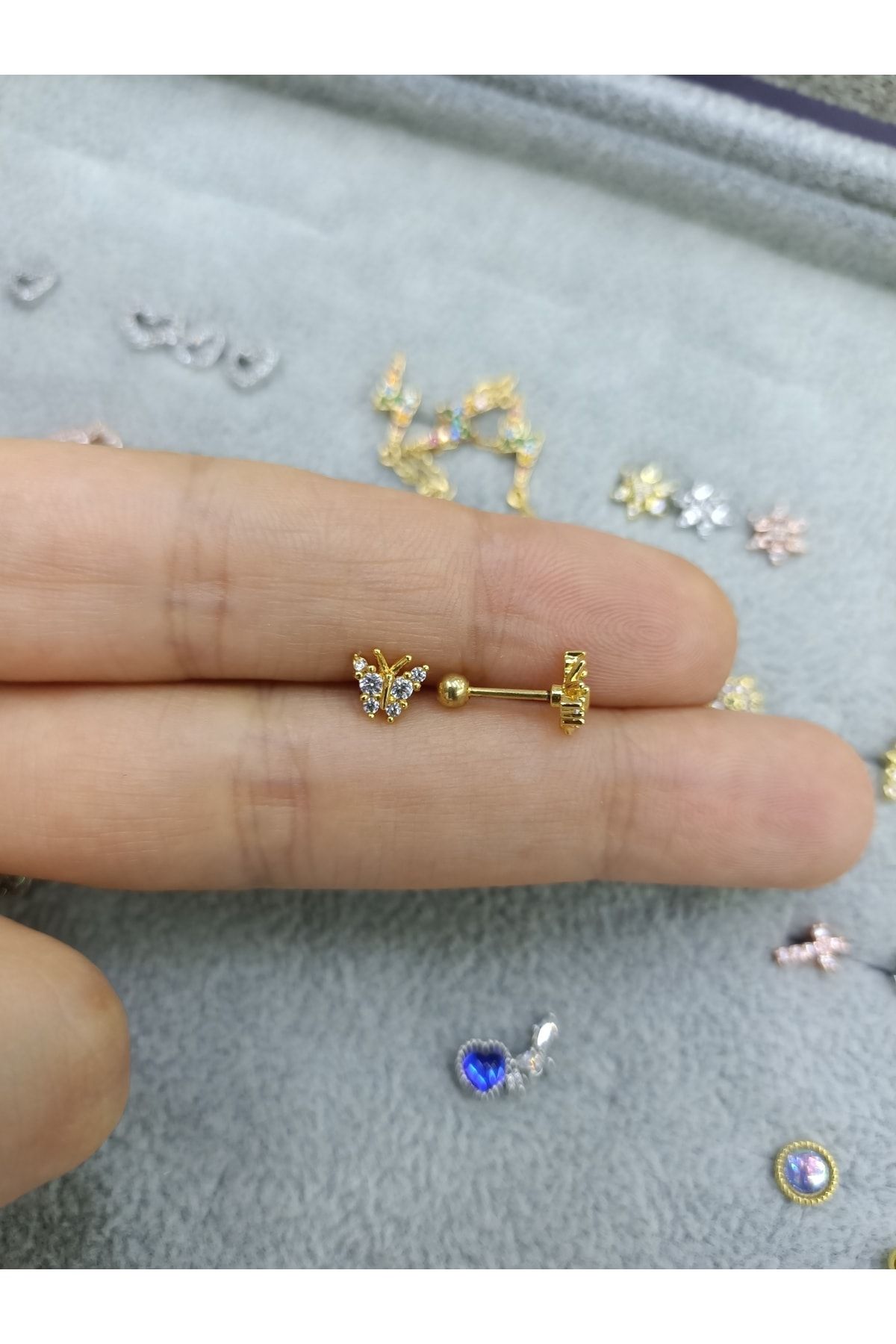 Arescollection Cerrahi Çelik Gold Kelebek Tragus Piercing