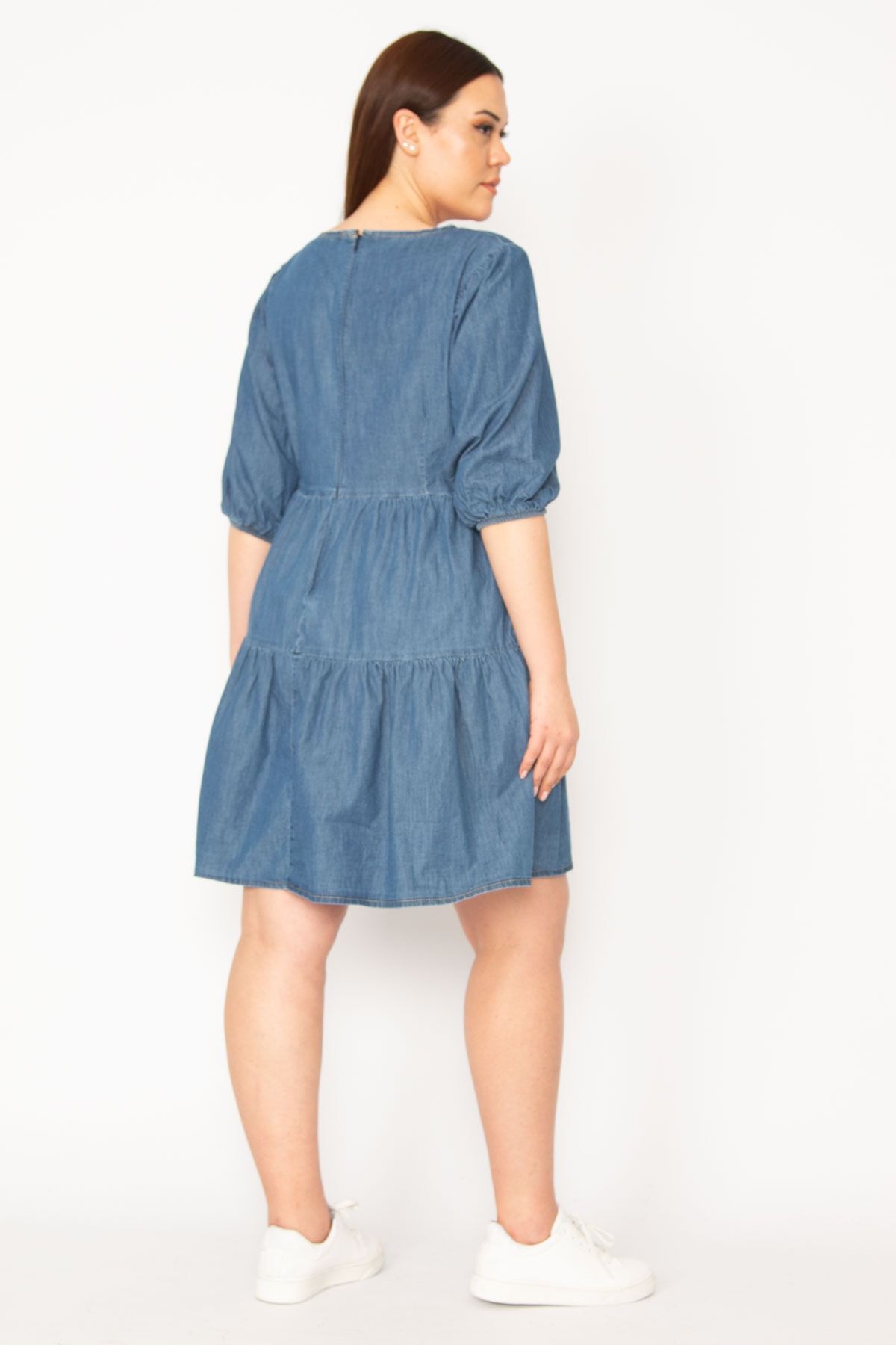 ans Women s Plus Size Blue Thin Denim Layered Dress 65n33043