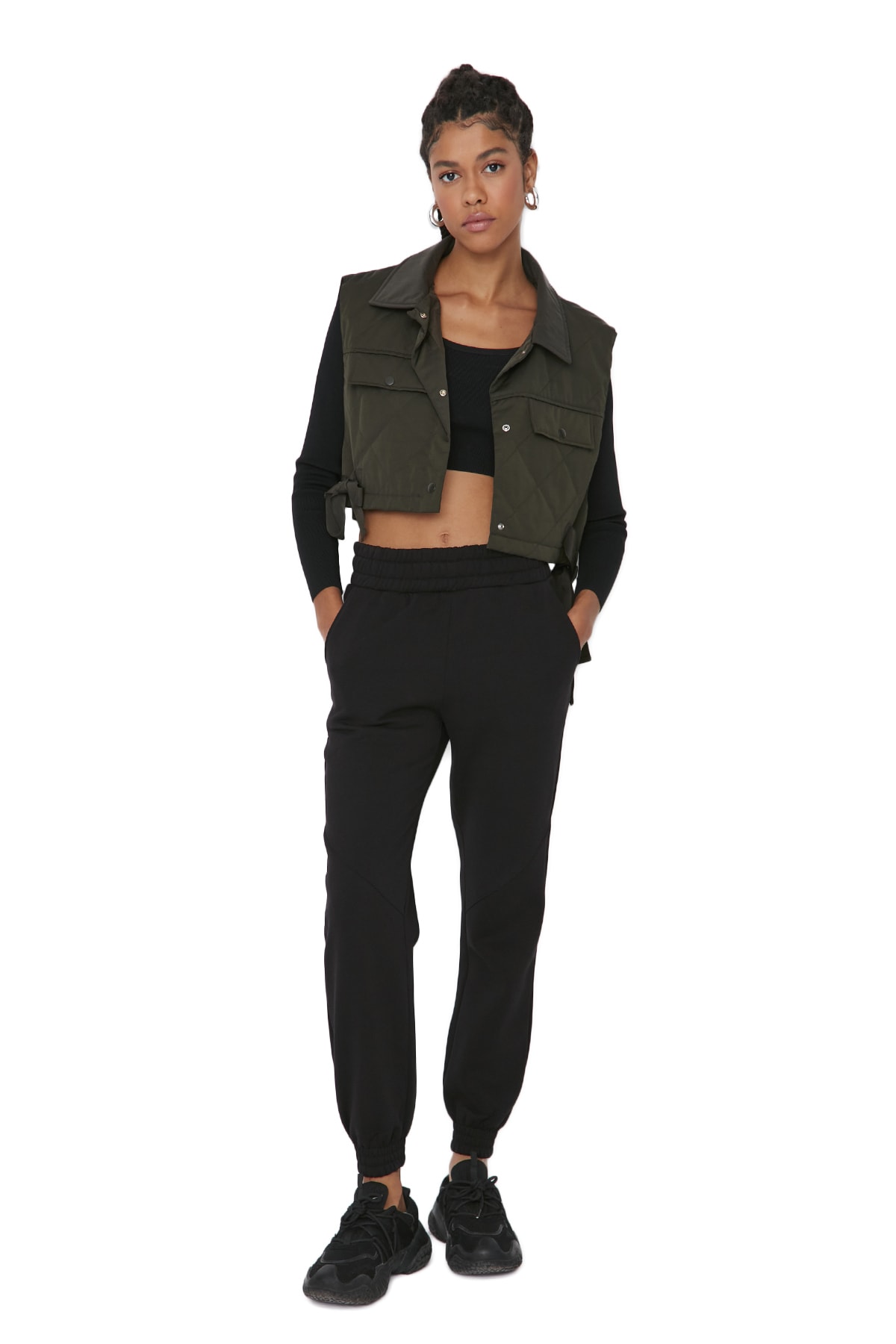 Trendyol Collection Czarne podstawowe spodnie dresowe Jogger z grubego polaru TWOAW21EA0010