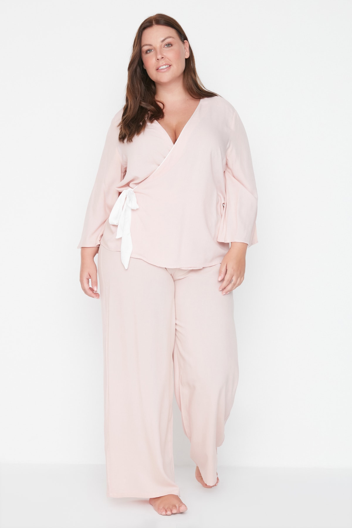 Trendyol Curve Große Größen in Pyjama-Set Rosa Unifarben Fast ausverkauft