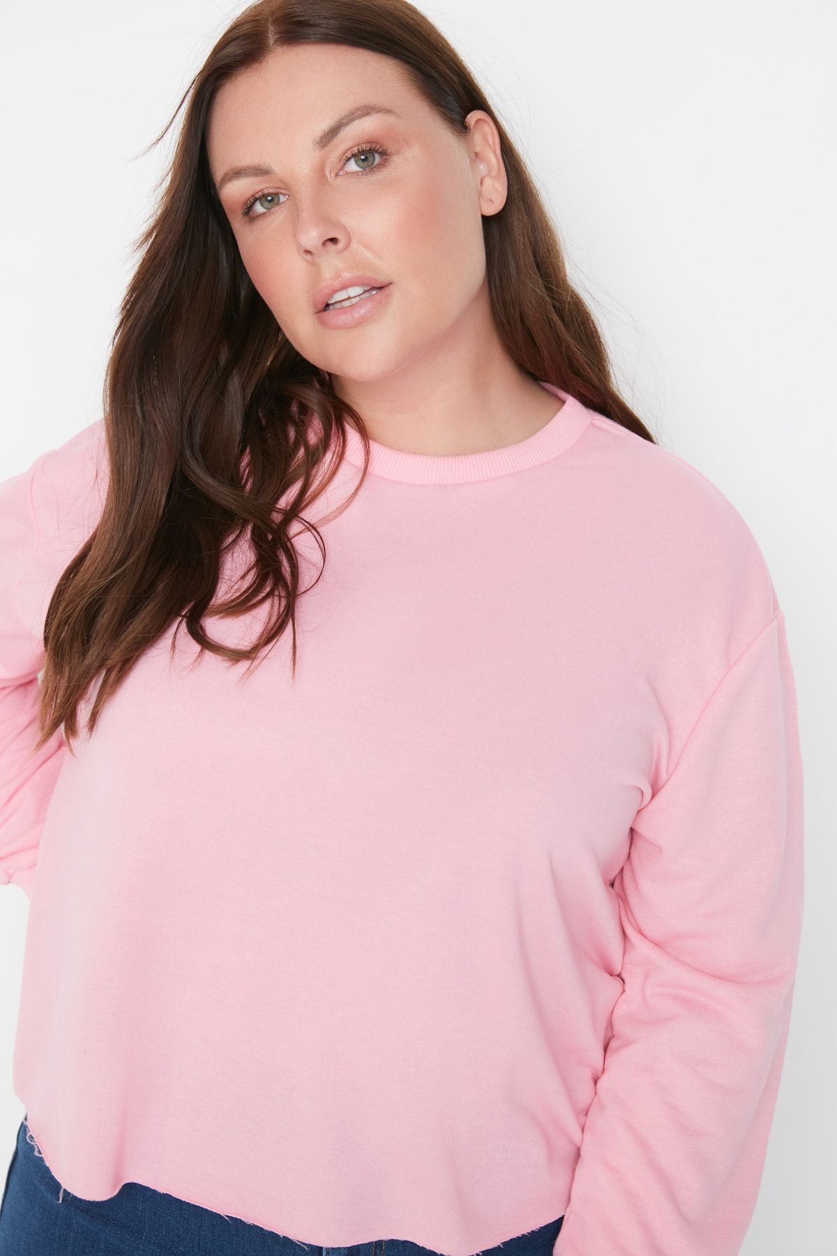 Trendyol Curve Plus Size Sweatshirt Pink Regular fit Trendyol