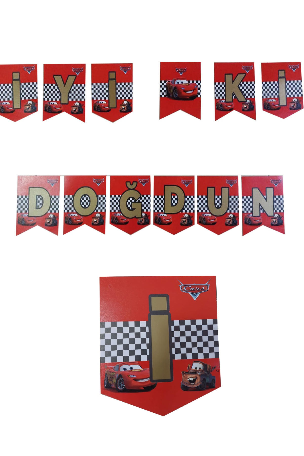 Parti dolabı Cars Arabalar Iyi Ki Doğdun Banner Yazı Şimşek Mcqueen Doğum Günü Süsü 240cm