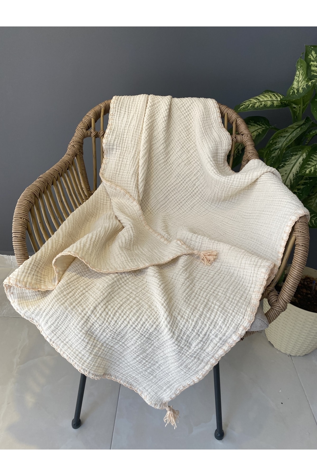 YASEMİNİNEVİ Ivory(HAM),ekru, Müslin Bebek Örtüsü fotoğrafı 2 (önizleme)