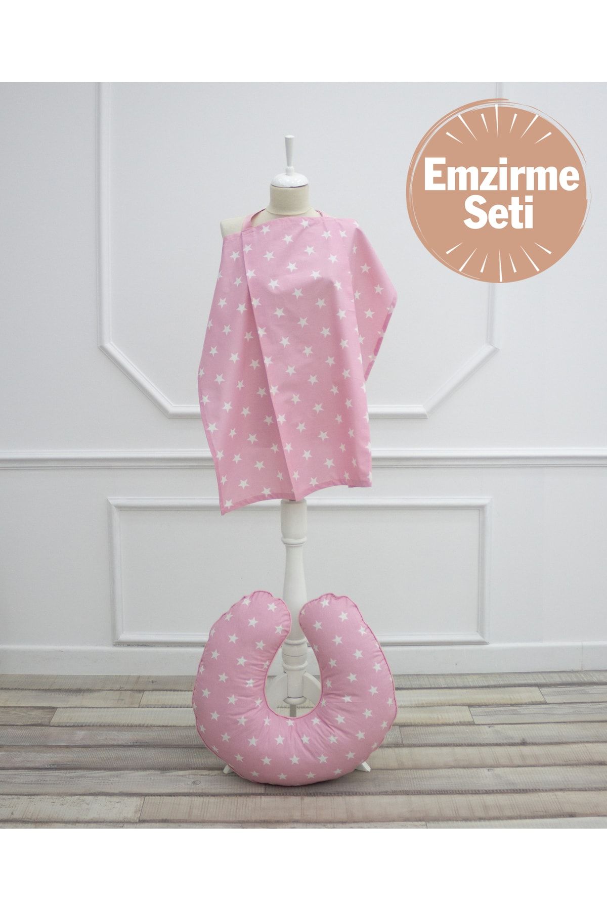 mordesign Bebek Emzirme Önlüğü Ve Yastık 2' Li Set, Yıldız Seri Pembe ZG922