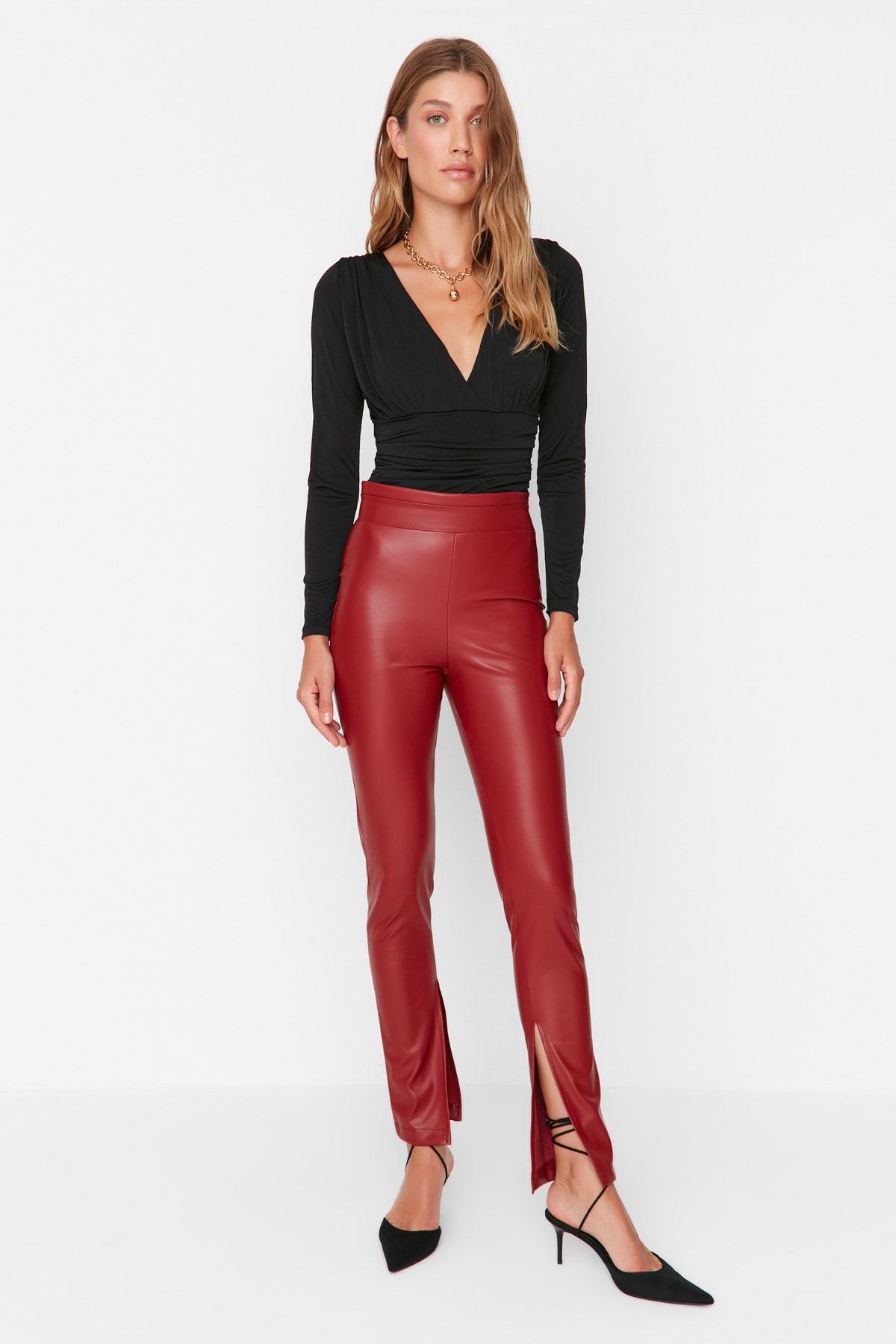 Trendyol Collection Leggings Bordeaux Mittlerer Bund Fast ausverkauft