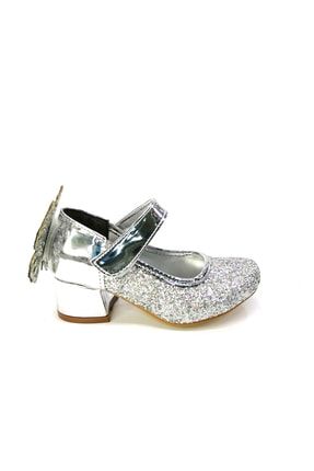 Kız Çocuk Bilekten Bantlı Simli Gümüş Topuklu Ayakkabı 26-36 SA21YKLBKTPKL01