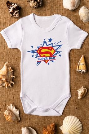 Özel Tasarım Süper Baba Bebek Body Super Dad Beyaz Body Badi Zıbın 5196 OVEROZBABY5196