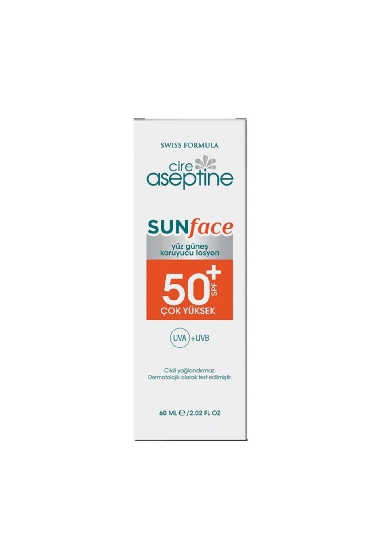 لوسیون ضد آفتاب صورت Sunface SPF 50+ با محافظت بالا Uva + Uvb 60 میلی لیتر Cire Aseptine