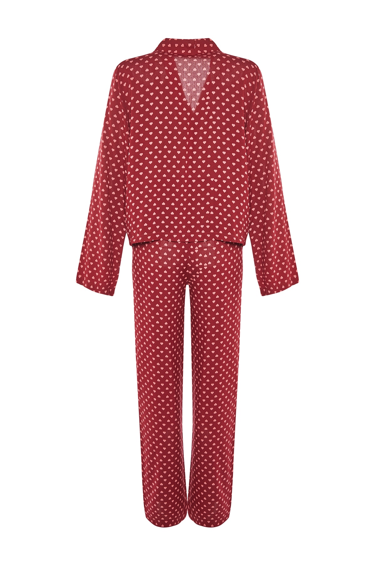 Trendyolmilla  Bordo Kalpli Bağlama Detaylı Viskon Dokuma Pijama Takımı THMAW22PT0300 - Görsel 9