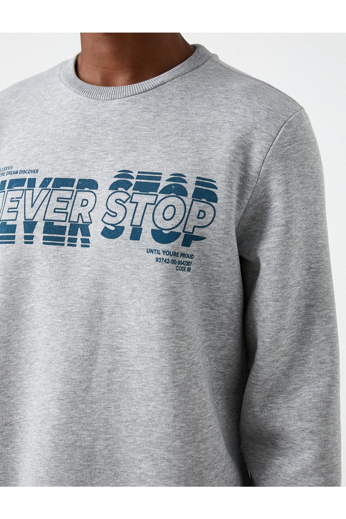 سویشرت مردانه خاکستری کوتون | 3WAM70058MK اورجینال - تصویر 5