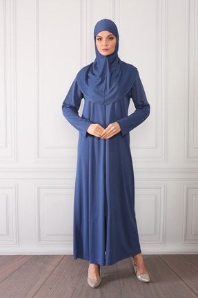 Fermuarlı Tek Parça Pratik Giyimli Namaz Elbisesi Indigo-mavi 1002