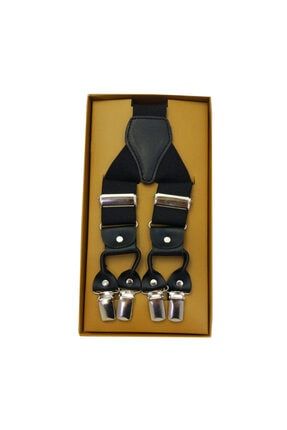 Metal 6 Klipsli Uçları Derili Lüx Siyah Pantolon Askısı LPA6-SY