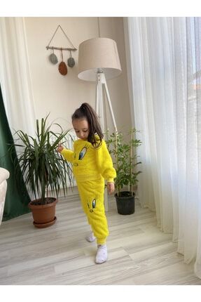 Kız Çocuk Peluş Tweety Desenli Pijama Takım pls001