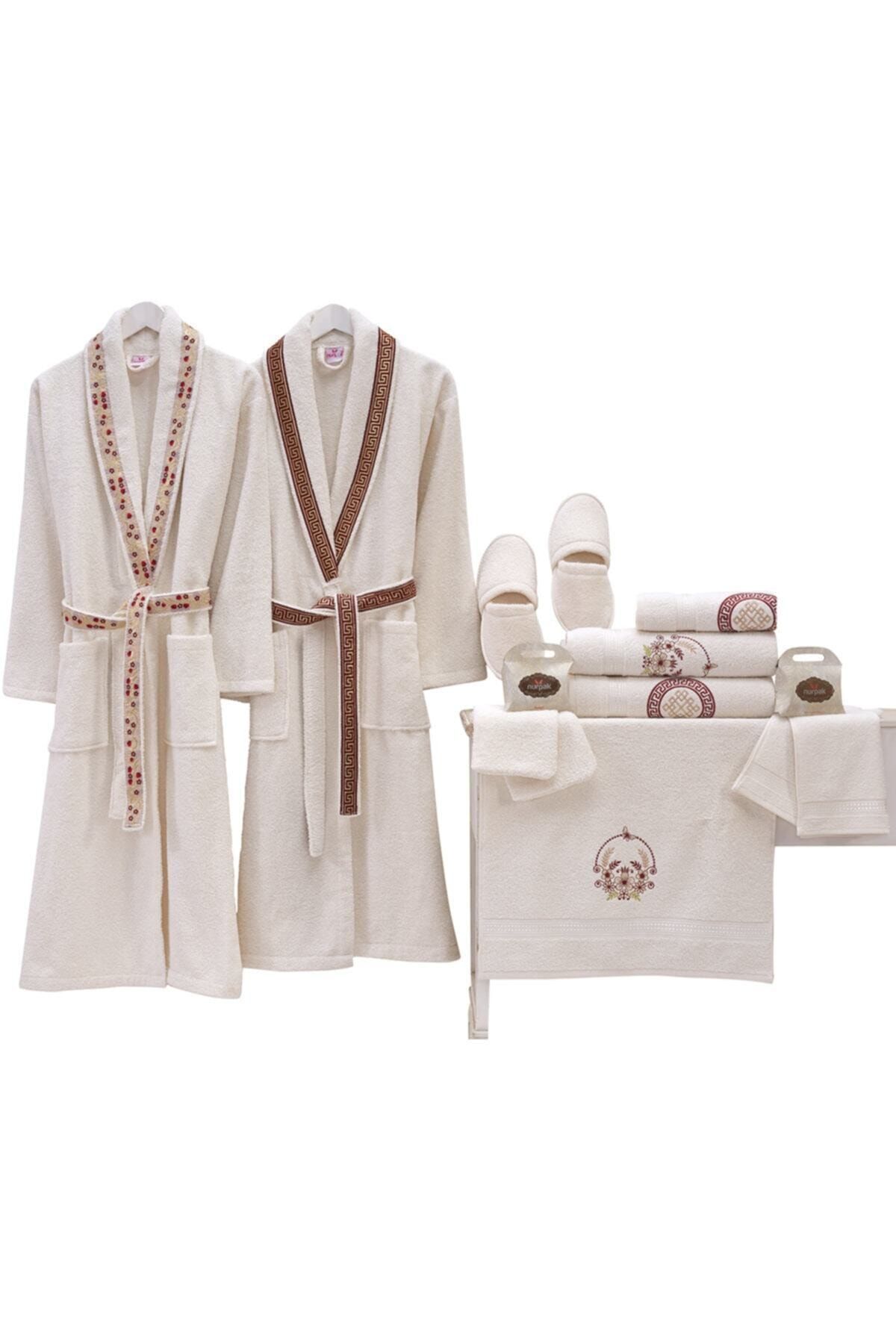 حوله تنپوش (روبدوشامبر) چند رنگ مردانه و زنانه BATHROBE 100 ٪ پنبه کرم قهوه ای 16 قطعه کد 512 Nurpak