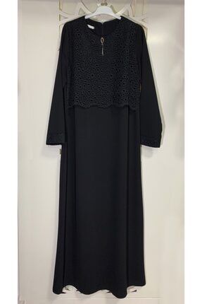 Kadın Siyah Güpürlü Kumaş Elbise DLKGYM20200003