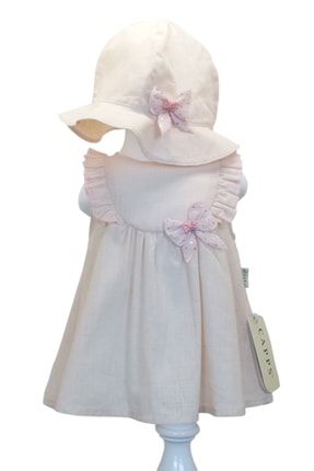 Kız Bebek Elbise Şapka Ikili Set Kurdele Somon CAPSS-2221