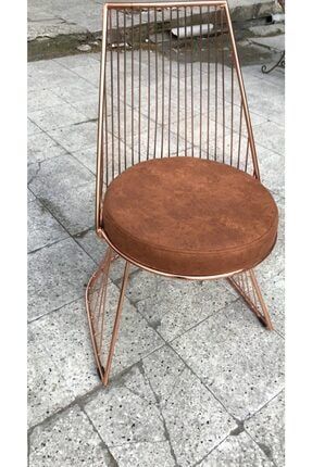 Sandalye Tel Model Metal Transmisyon Çelik Rose Bakır Kaplama Sepet Ayak Babayface Döşem El Yapım Bengi Börekçi SandalyeÇelik Bronz