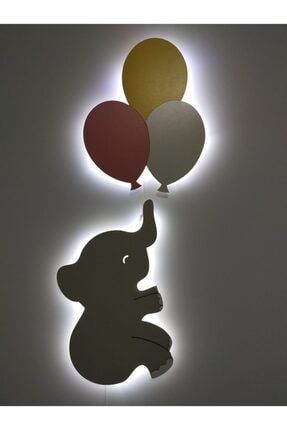 Çocuk Odası Dekoratif Ahşap Fil 3 Lü Uçan Balon Yıldız Gece Lambası Ledli Aydınlatma fbrkahsp0348