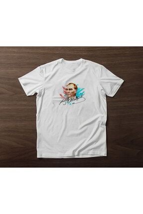 Unisex Beyaz Mustafa Kemak Atatürk Baskılı T-shirt MVSTSHRT0009