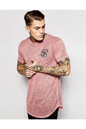 Altı Kavisli Long T Shirt-bordo-yağ Yıkama SLKEY170726-337