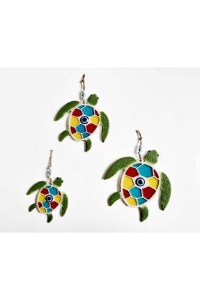 Dekoratif Üçlü Deniz Kaplumbağası Yeşil Nazar Boncuklu Duvar Süs tos01